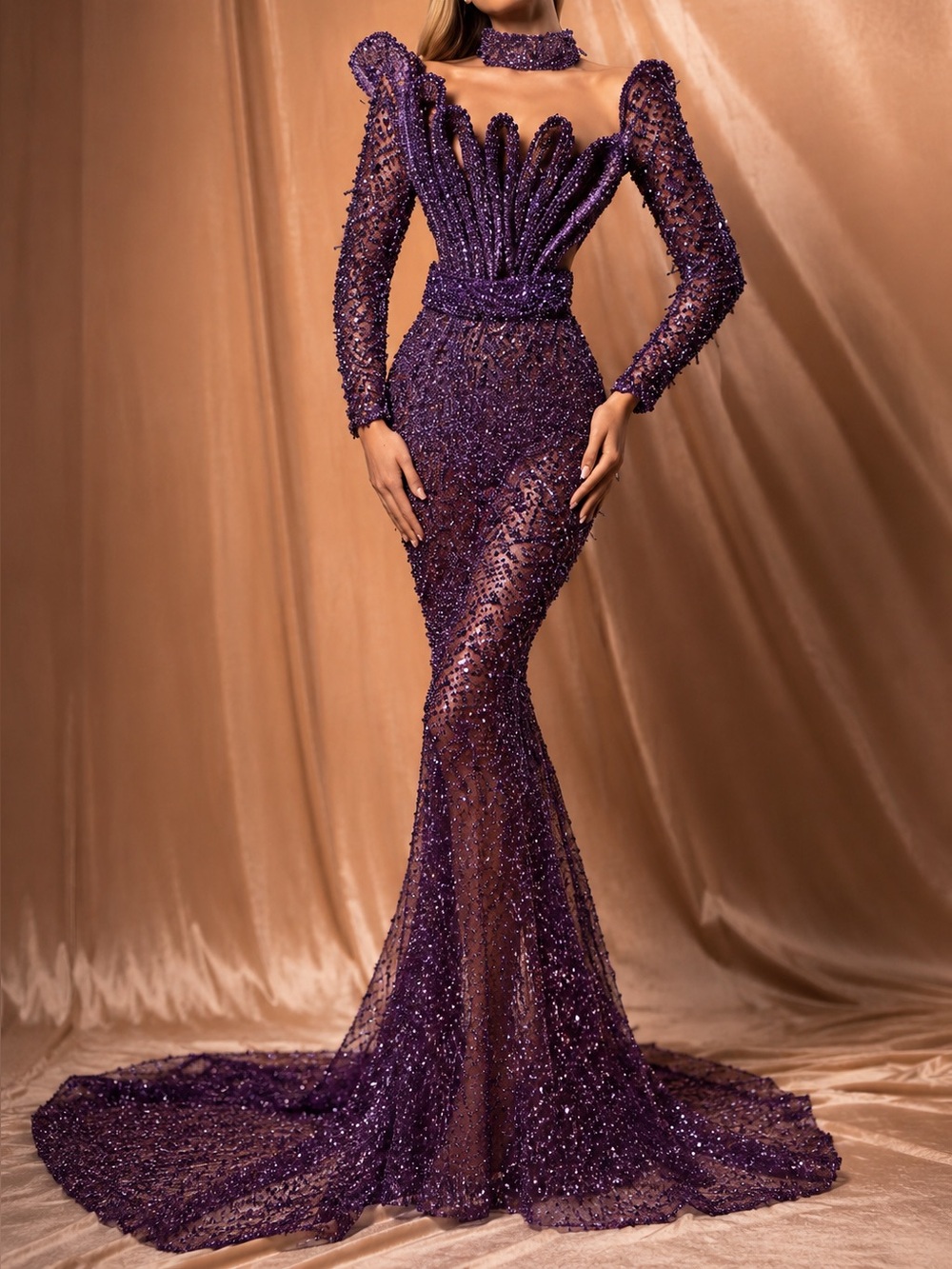 Albina Dyla Purple Embellished Dress-New